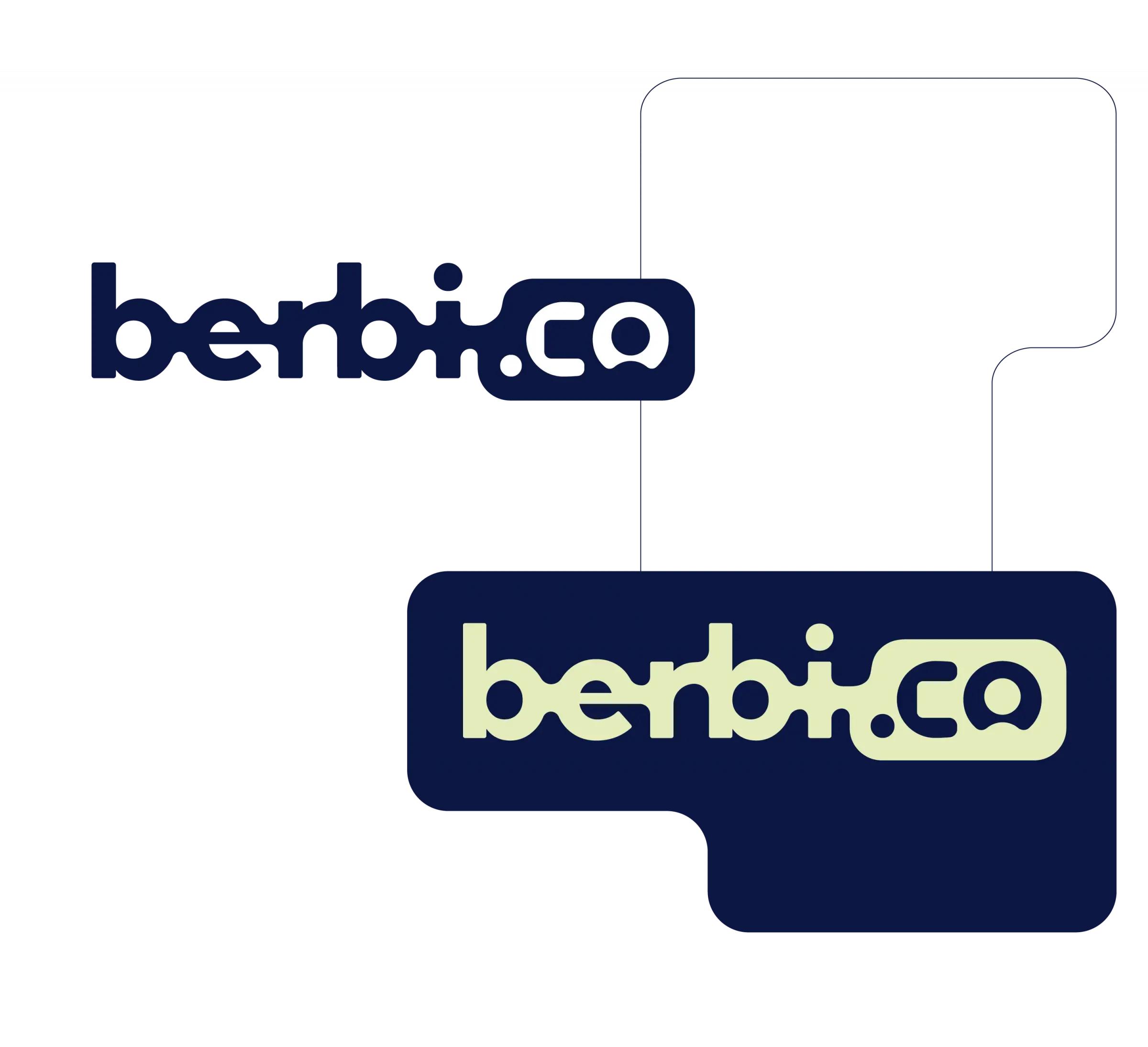 Zwei Varianten des berbi.co-Logos in Kombination mit einem individuell geformten Key Visual in Dunkelblau und Hellgr&uuml;n.