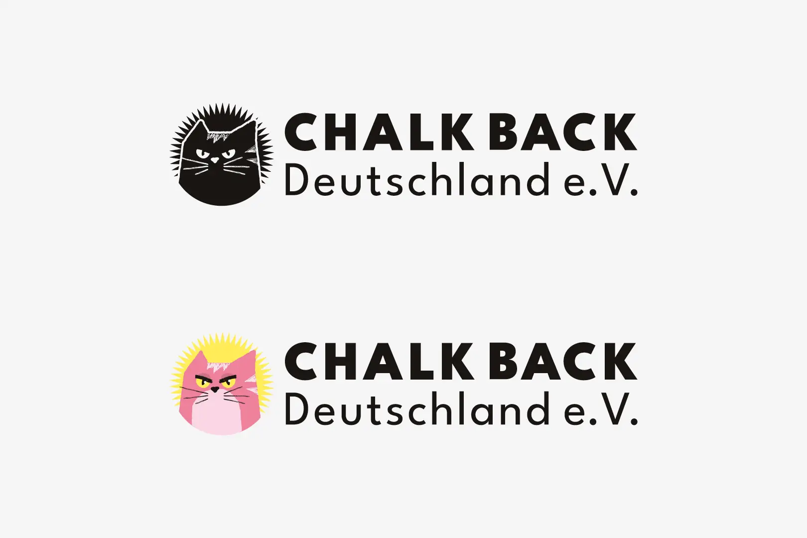 Schriftzug &sbquo;Chalk Back Deutschland e.V.&lsquo; in schwarzer, serifenloser Gro&szlig;buchstaben-Typografie auf wei&szlig;em Hintergrund und Stark vereinfachte Version des Chalk Back Logos, bestehend aus einem stilisierten Kreide-Icon und dem Schriftzug &sbquo;Chalk Back&lsquo; in schwarzer, serifenloser Schrift
