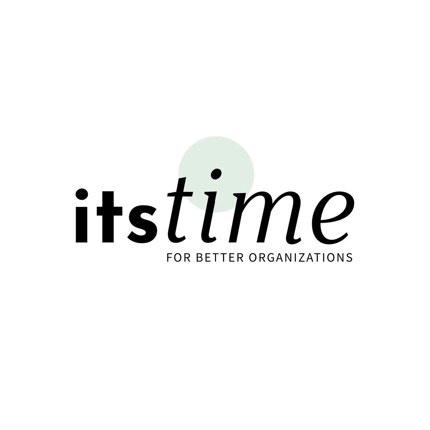 Das itsTime Logo. Schlicht und modern, mit einer Mischung aus moderner serifenlosen Schrift und einer klassischeren Serifenschrift. Im Hintergrund liegt ein kleiner, hellgrüner Kreis.