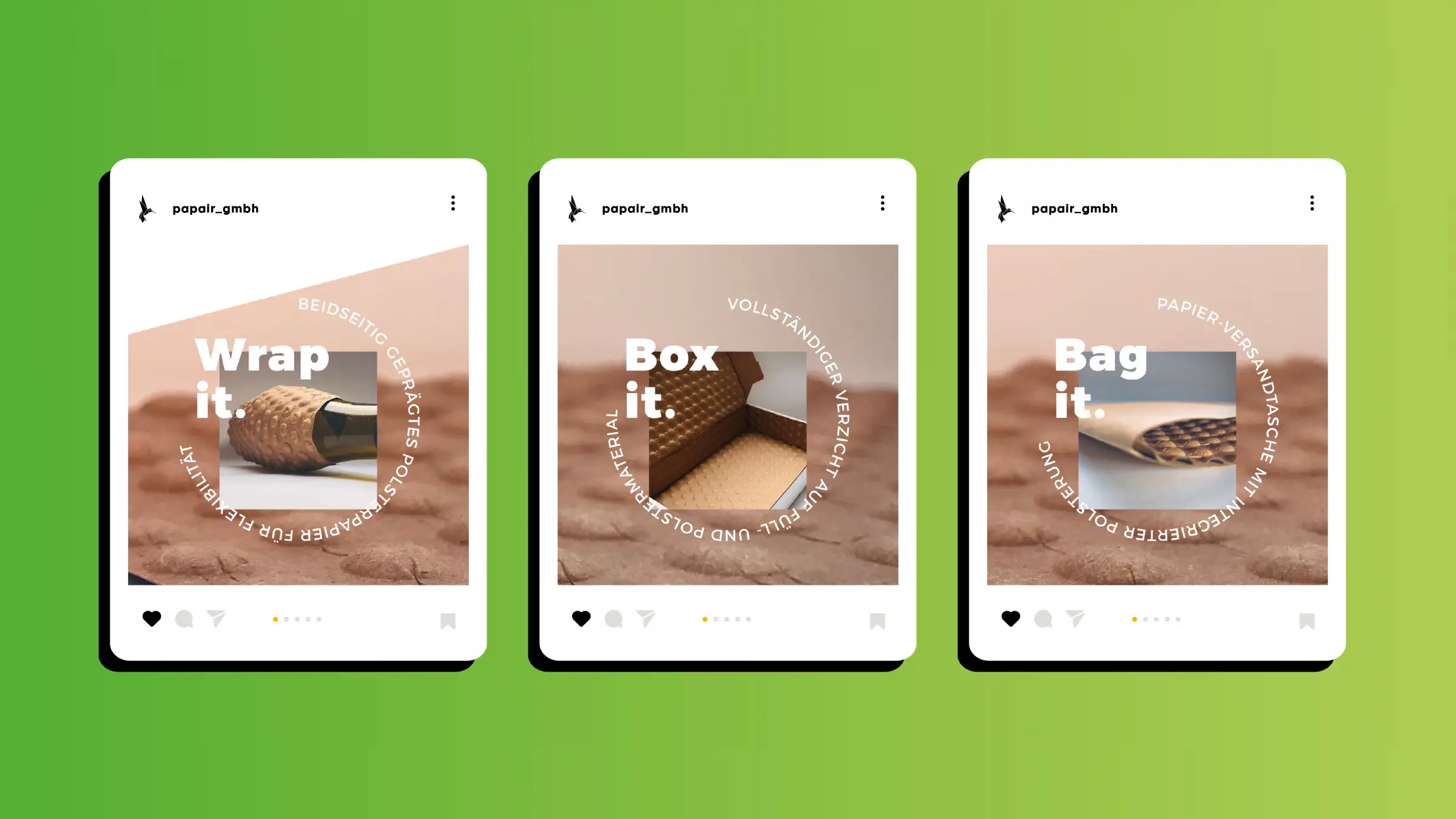 drei Social-Media-Posts der Marke Papair