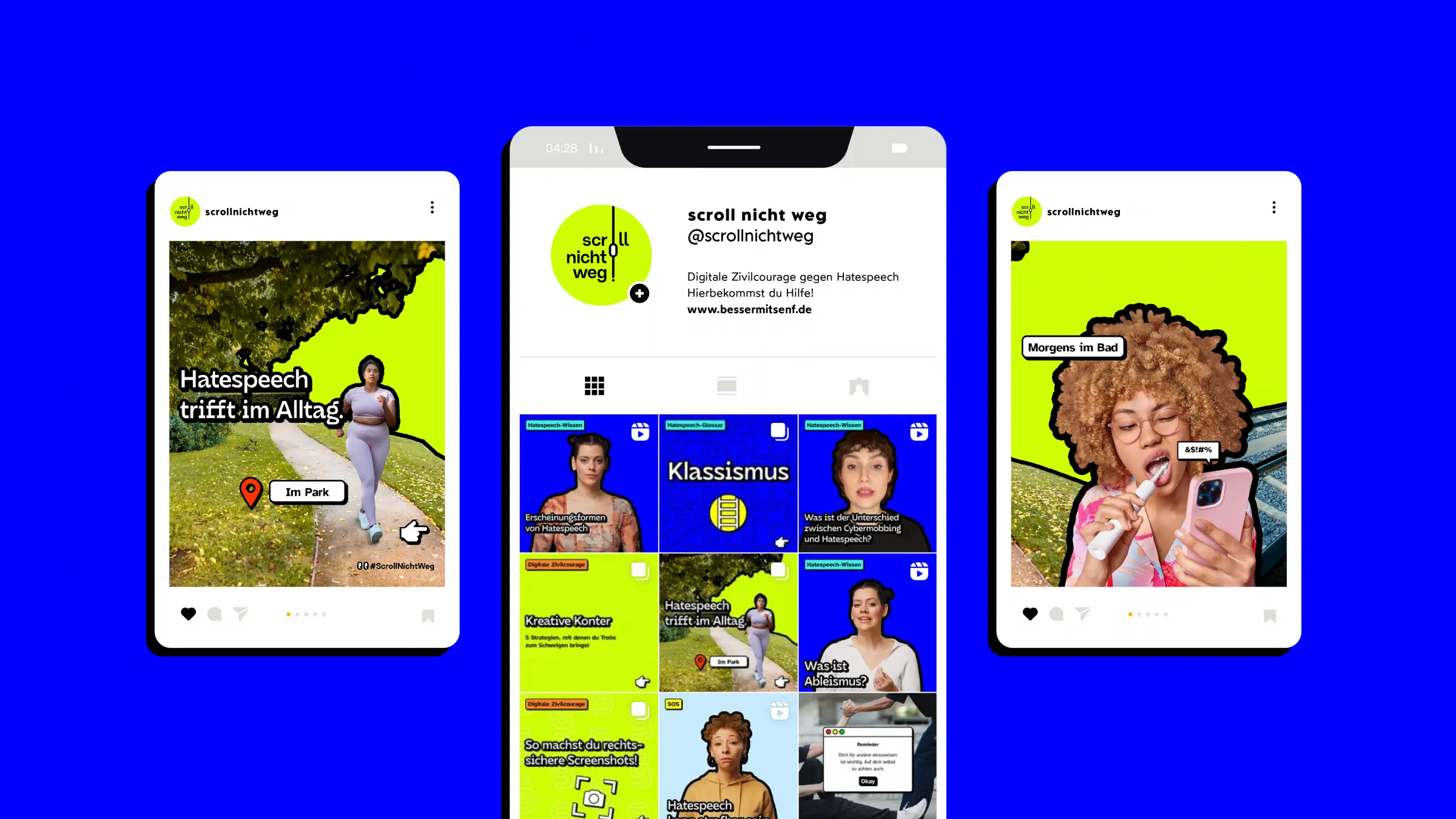 2 Instagram-Posts und ein Bild des Insta-Feeds von @scrollnichtweg