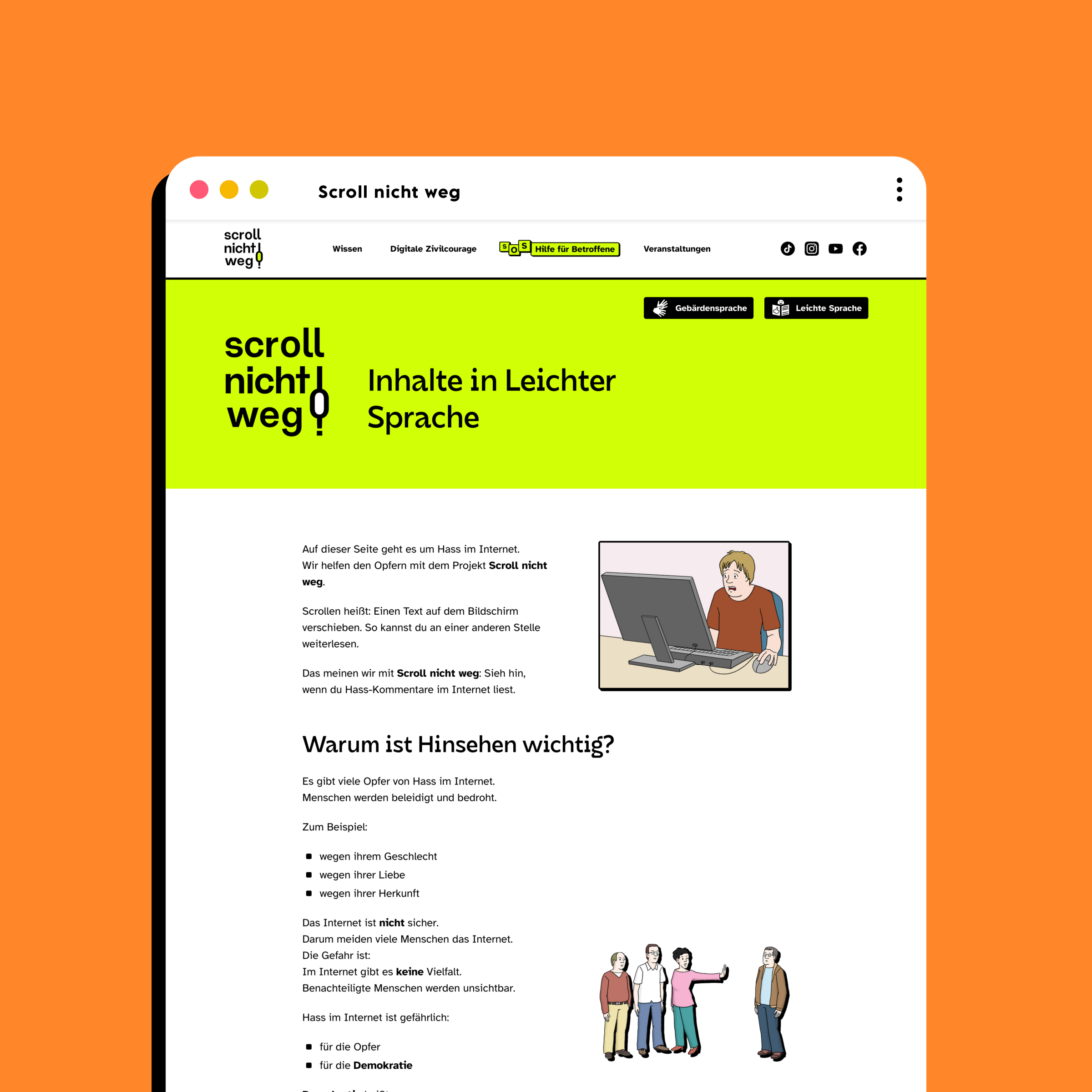ein Screenshots der Unterseite in leichter Sprache auf der Website www.scrollnichtweg.de