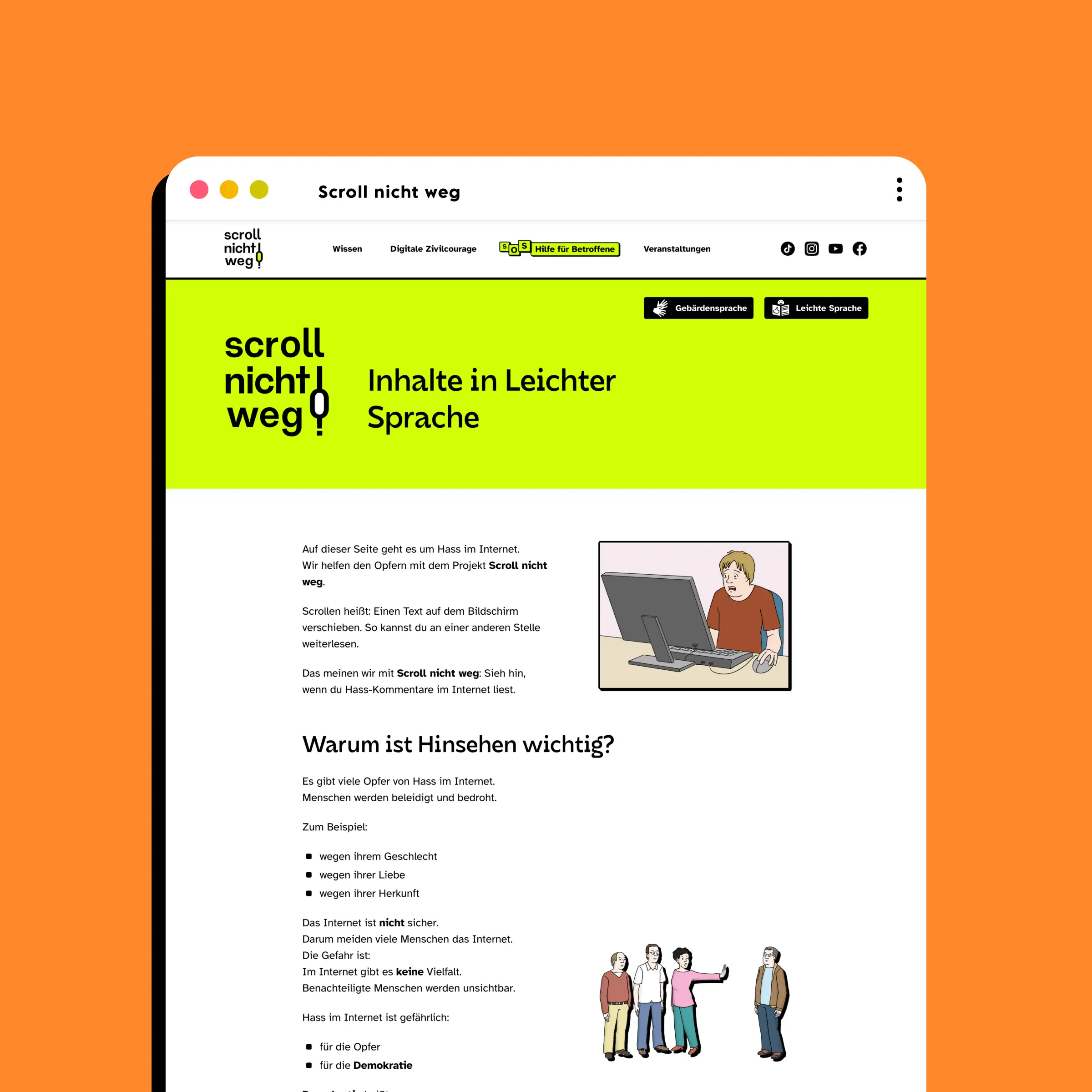 ein Screenshots der Unterseite in leichter Sprache auf der Website www.scrollnichtweg.de