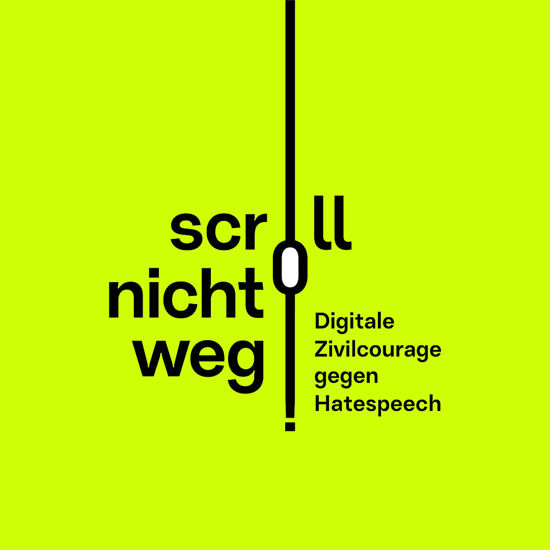 das ScrollNichtWeg-Logo auf neongrün