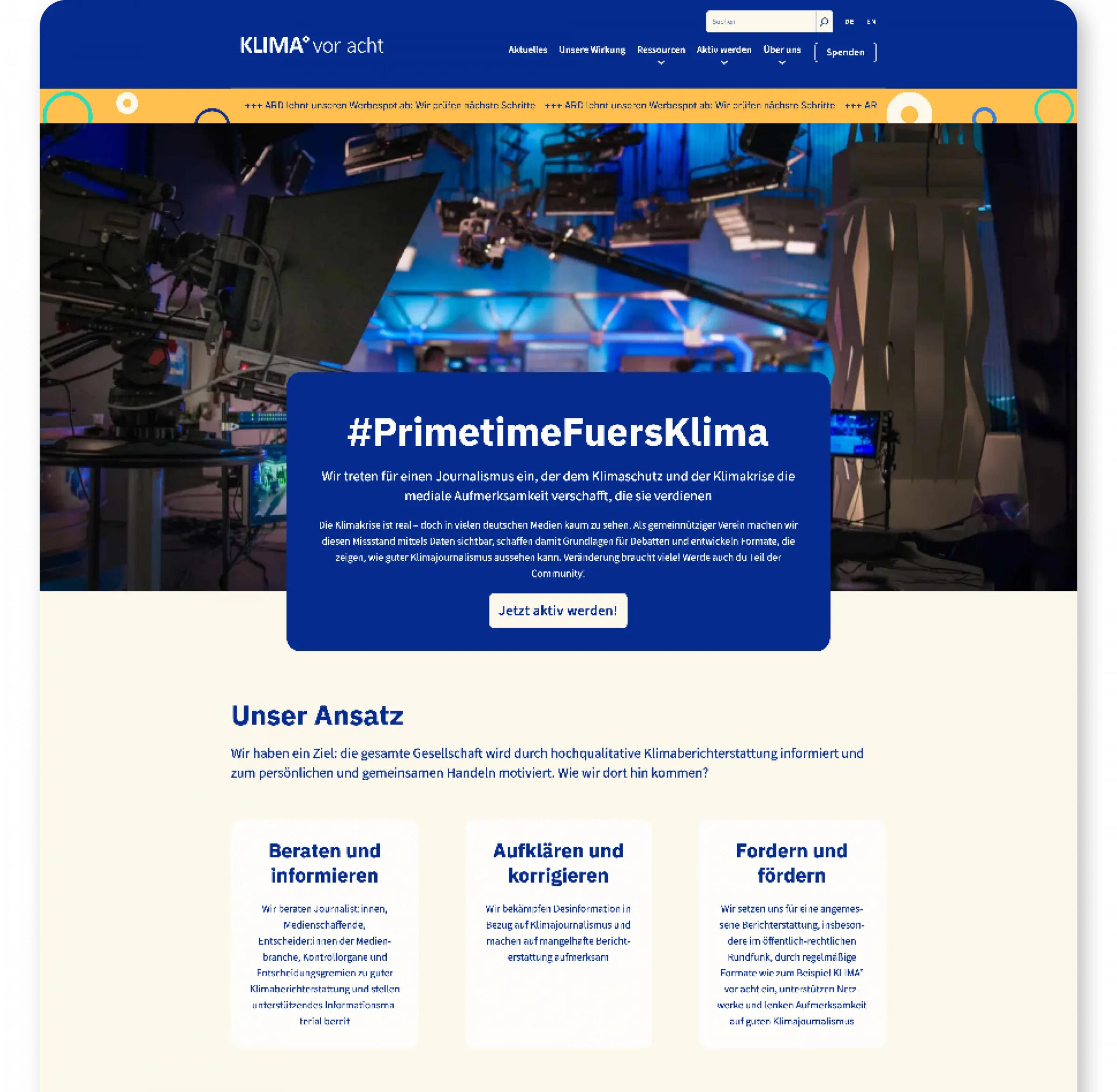 Startbildschirm der Website klimavoracht.de